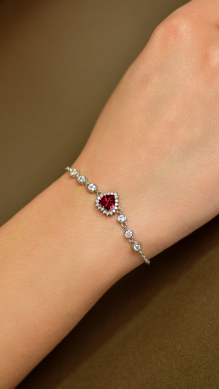 925er Silber Herz-Anhänger mit Rubin und Rhodium-Beschichtung | 925er Silber