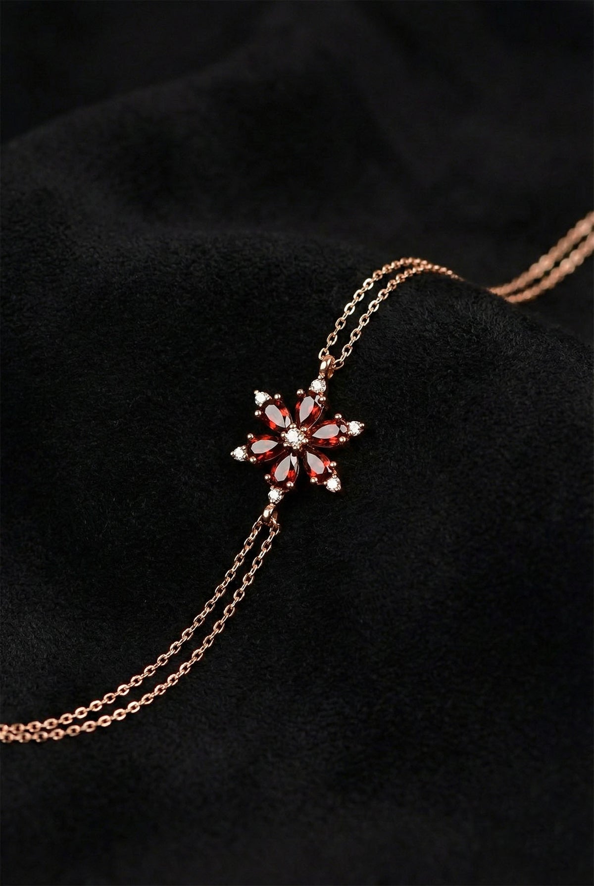 Rose Gold Ruby Lotus Flower Bracelet in 925 sterling silver