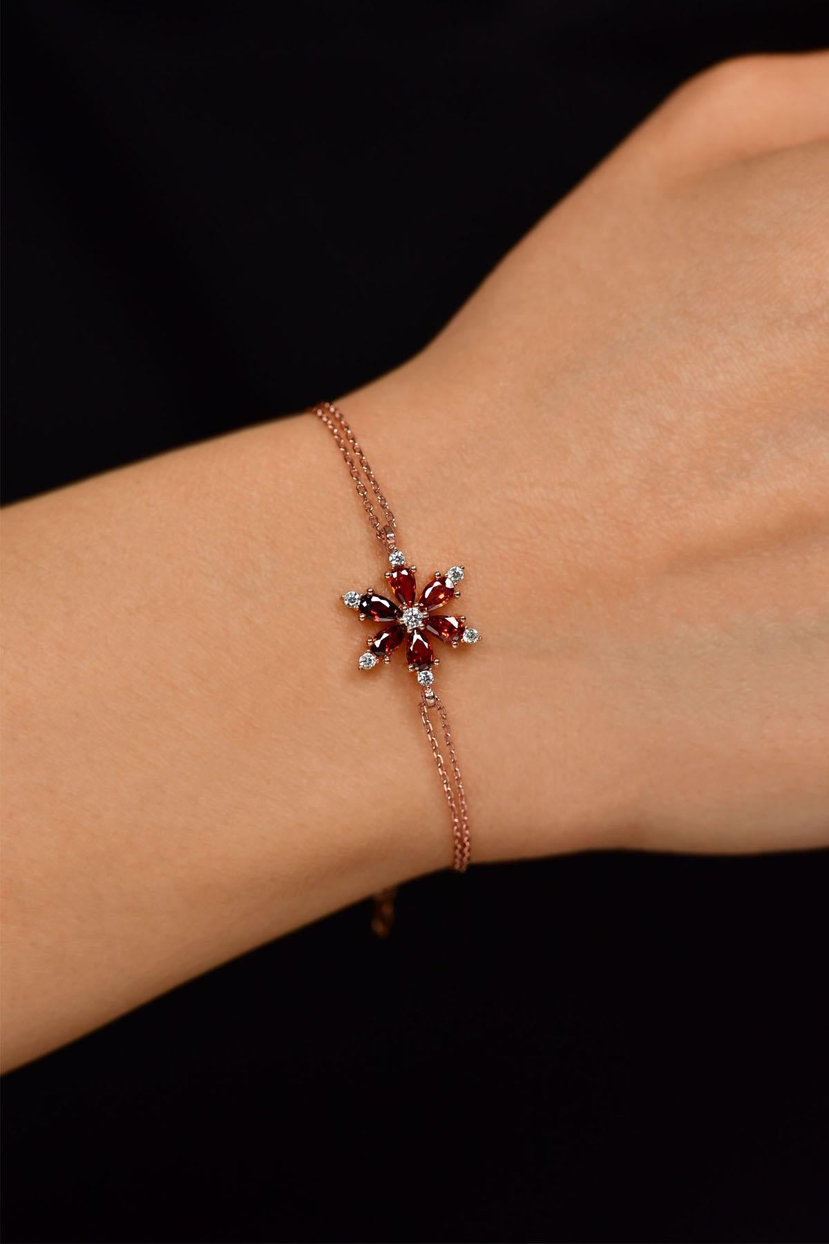 Ruby Rose Lotus Flower Silver Bracelet