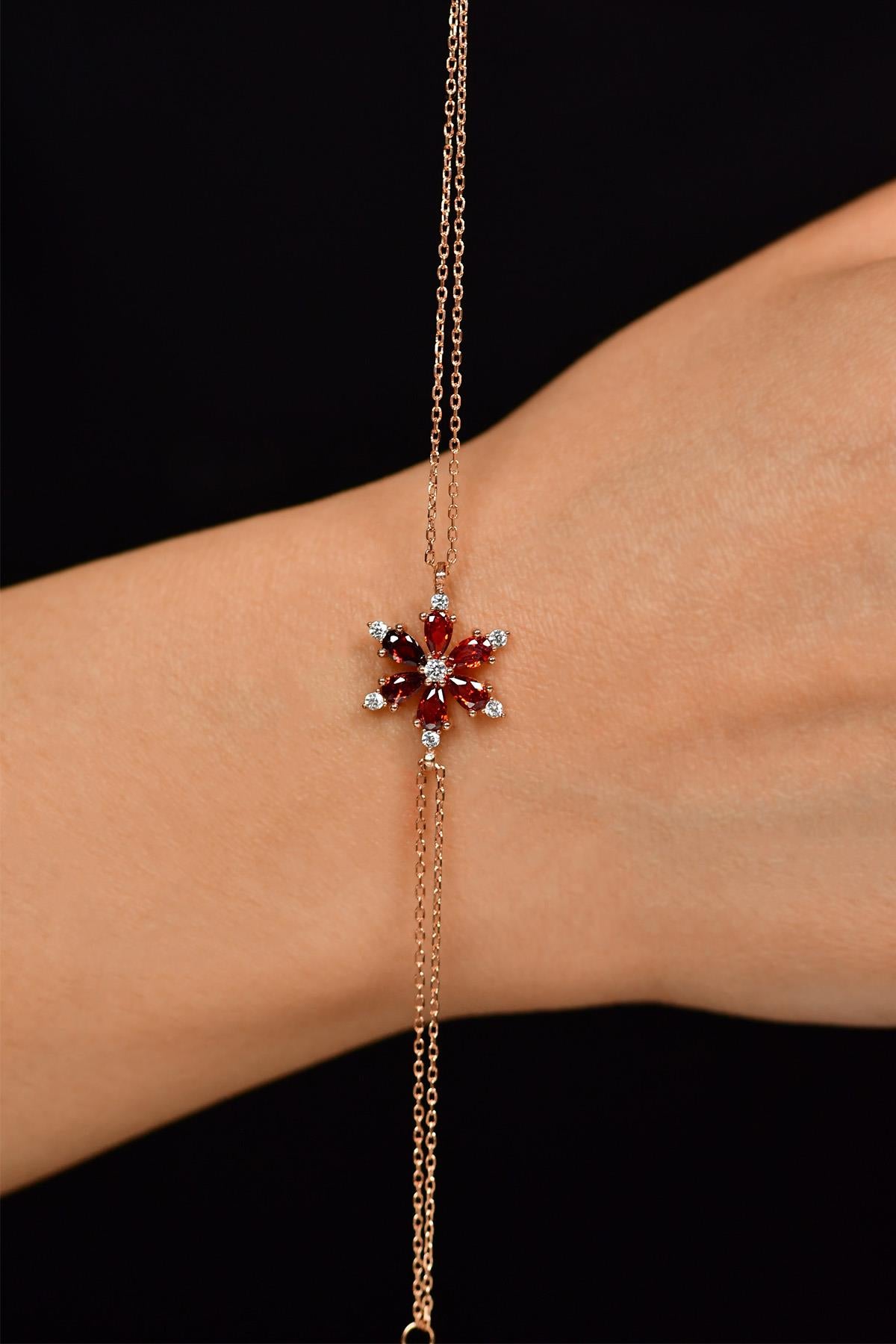 Ruby Lotus Flower Bracelet Rose Gold Plated Silver