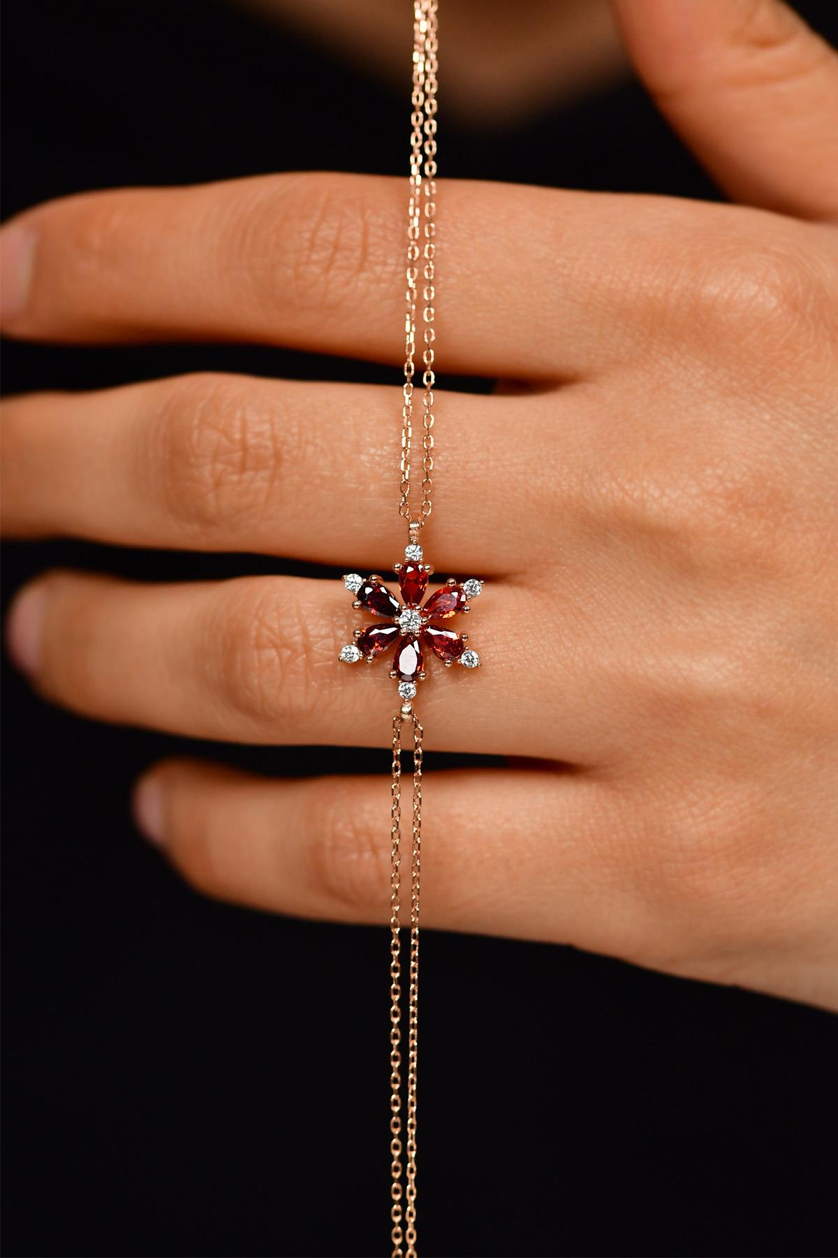 Ruby Lotus Flower Bracelet Rose Gold Plated Silver