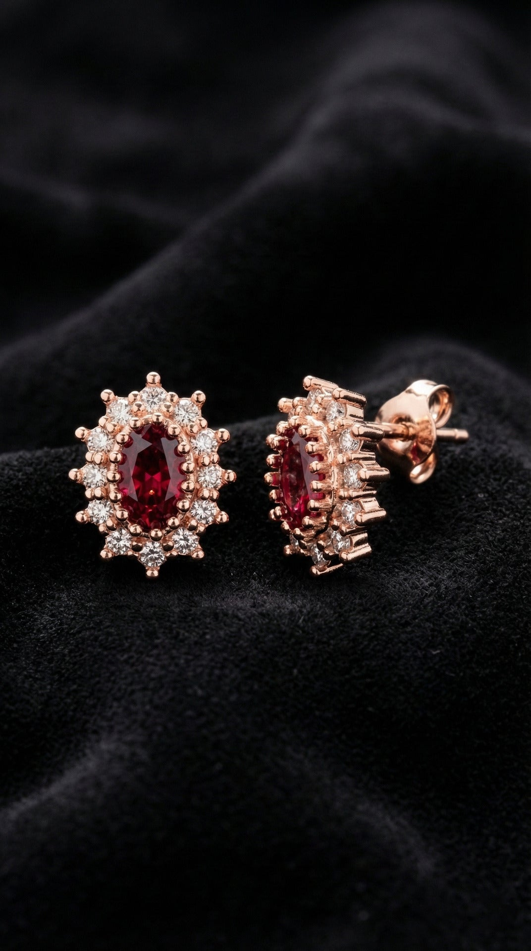 Rose Oval Ruby Minimal Stud Silver Earrings