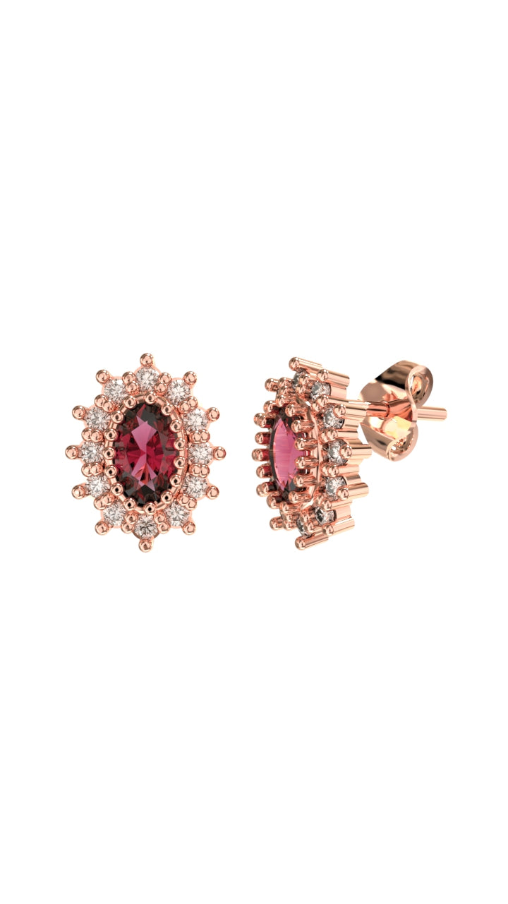 Ruby Oval Halo Minimalist Stud Earrings Rose Gold Plated Silver