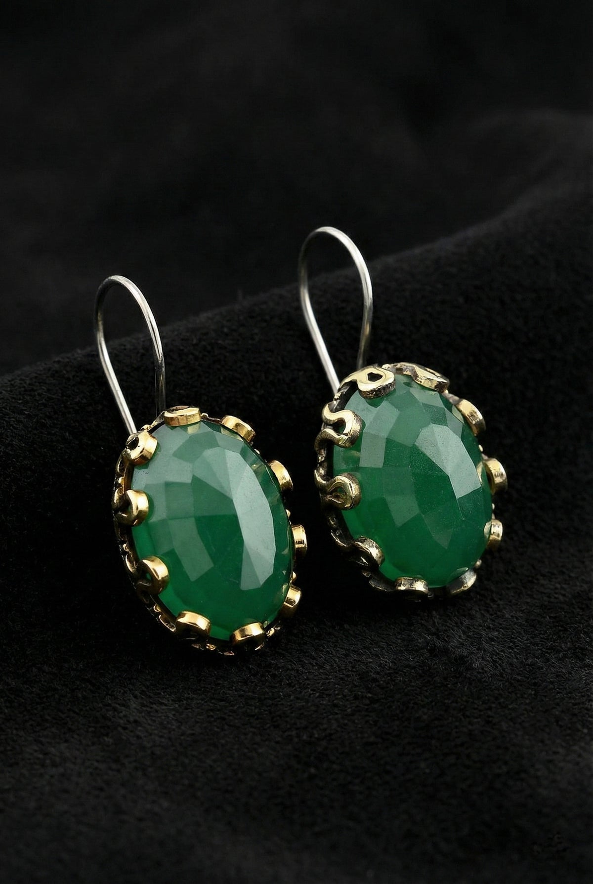 Gilded Jade Stone Earrings in 925 sterling silver