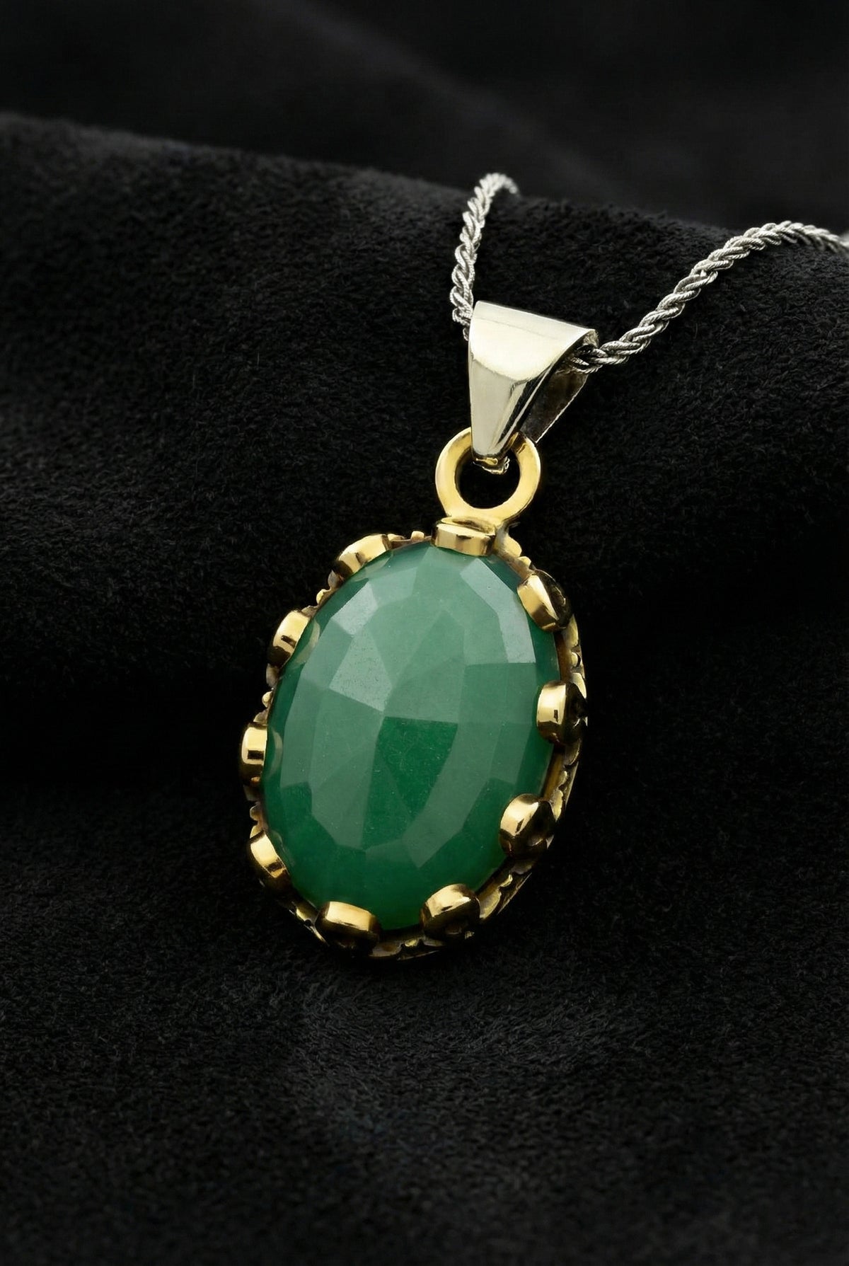 Gilded Oval Jade Gemstone Jewelry Set | 925 Silver