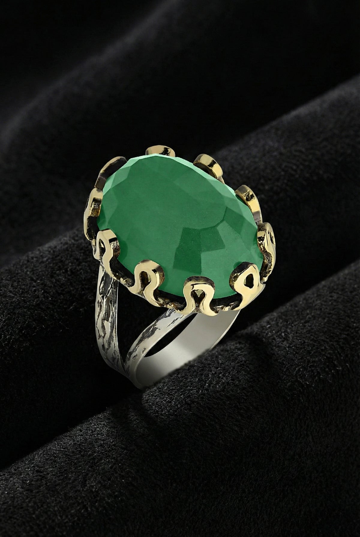 Gilded Oval Jade Gemstone Jewelry Set in 925 sterling silver - view 4