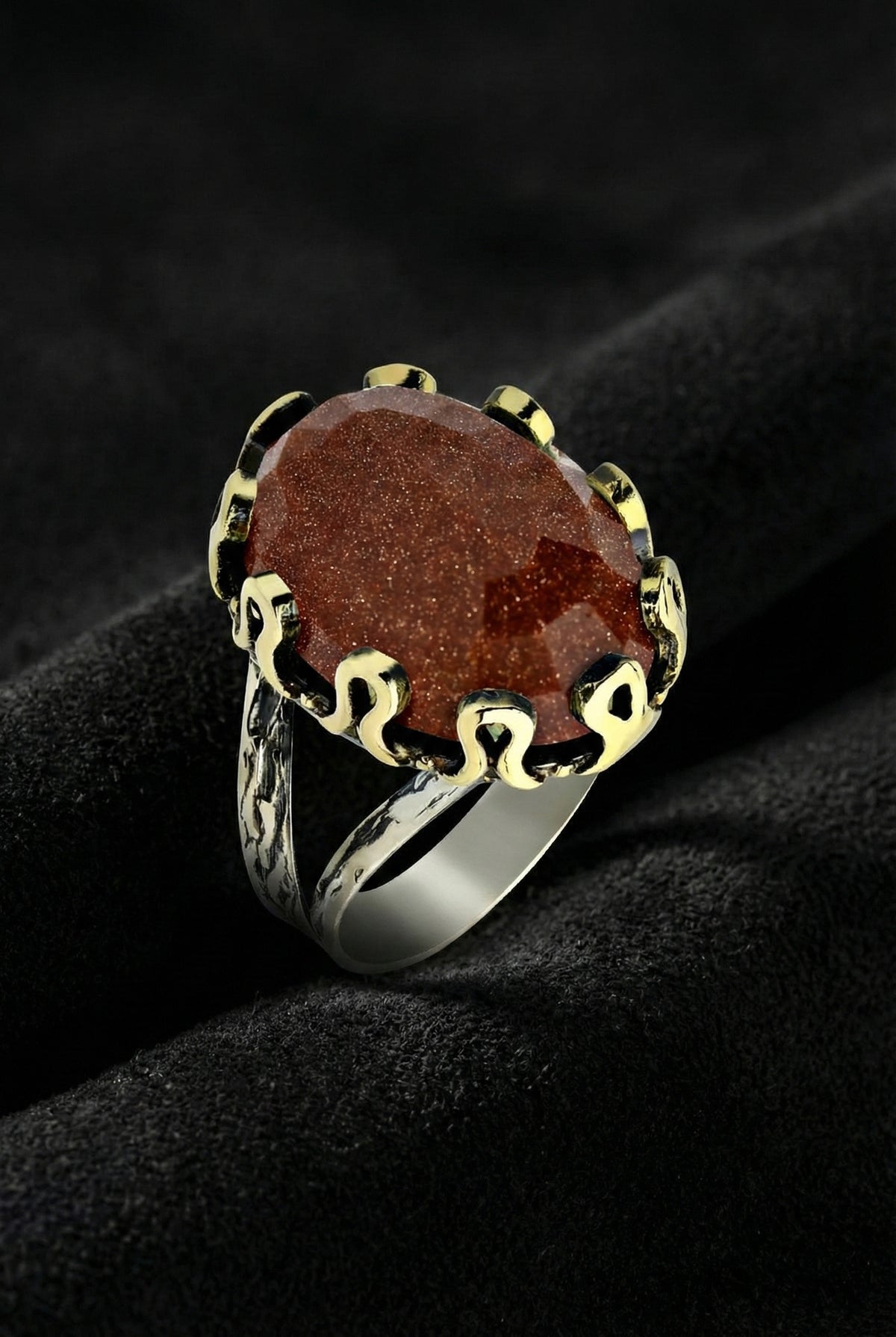 Gilded Oval Sunstone Gemstone Jewelry Set in 925 sterling silver - view 6