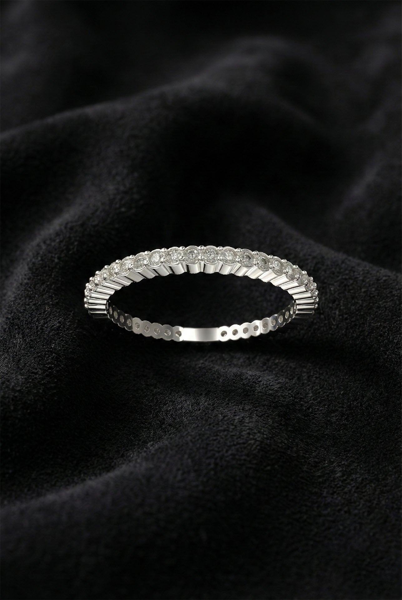 925 Sterling Silver Dainty Eternity Band Ring, Minimalist White Cubic Zirconia Stacking Ring for Women