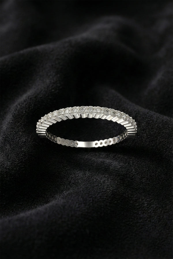 925 Sterling Silver Dainty Eternity Band Ring, Minimalist White Cubic Zirconia Stacking Ring for Women