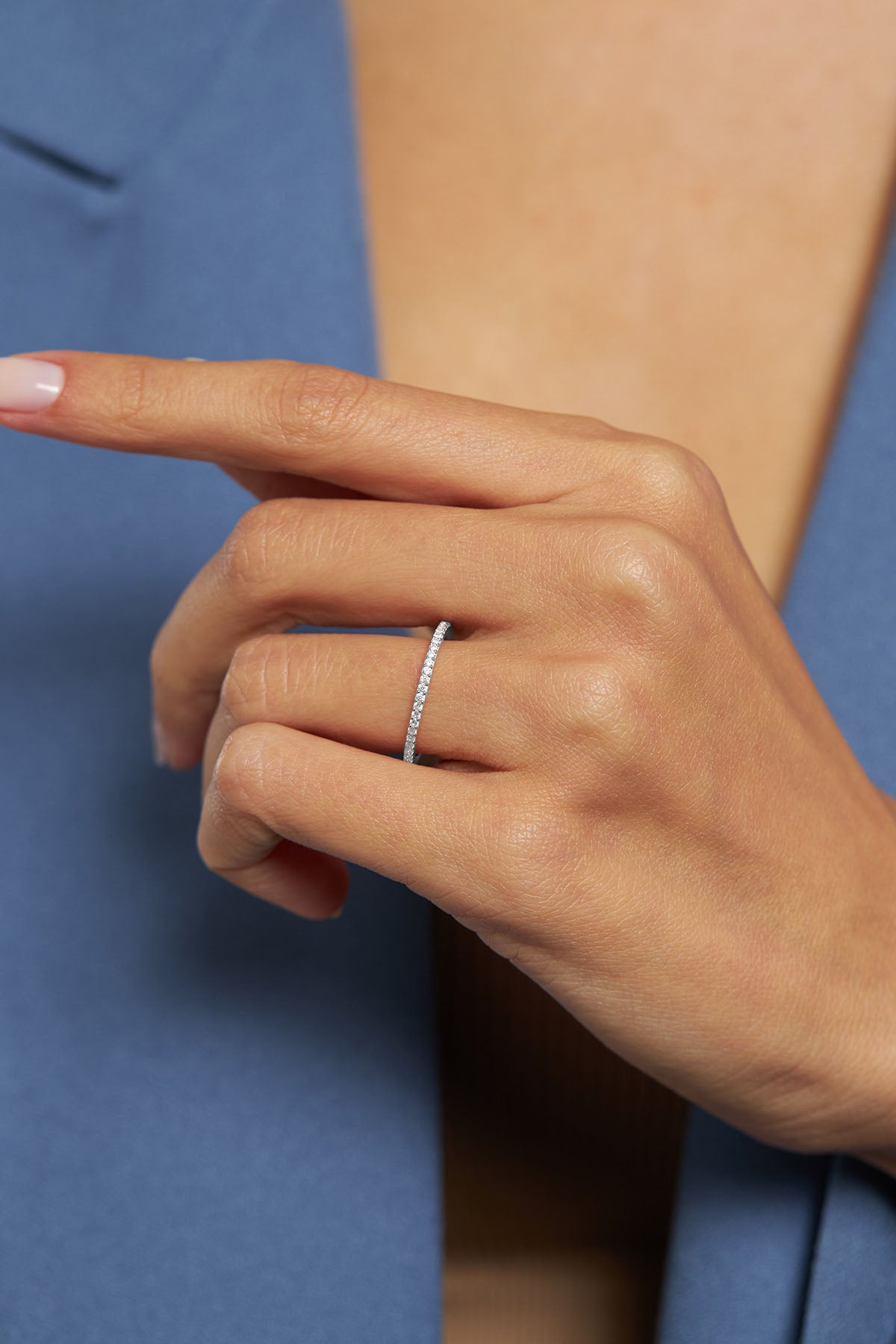 925 Sterling Silver Dainty Eternity Band Ring, Minimalist White Cubic Zirconia Stacking Ring for Women