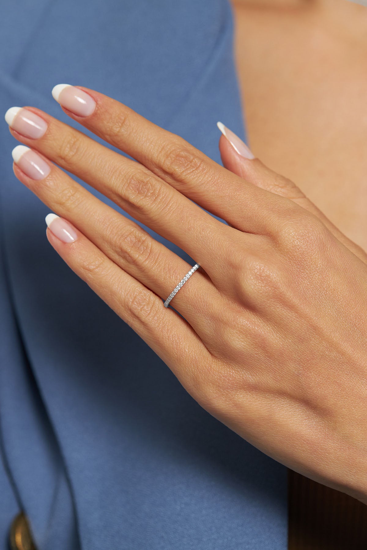 925 Sterling Silver Dainty Eternity Band Ring, Minimalist White Cubic Zirconia Stacking Ring for Women
