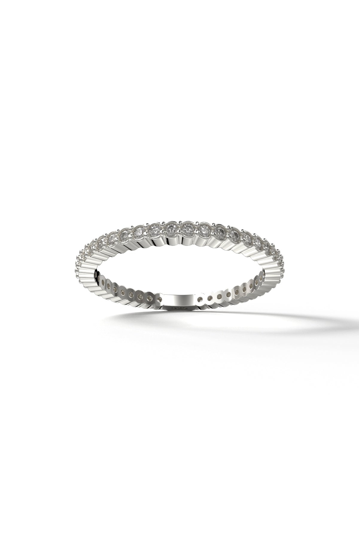 925 Sterling Silver Dainty Eternity Band Ring, Minimalist White Cubic Zirconia Stacking Ring for Women
