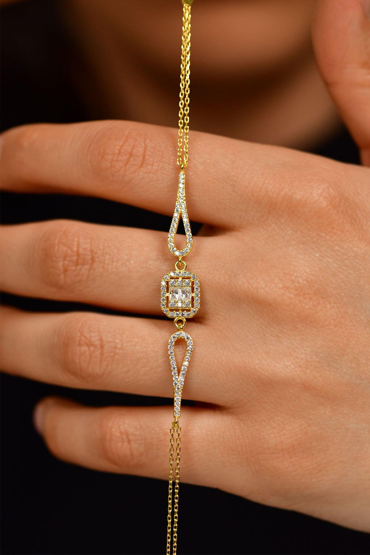 CZ Square Bolo Bracelet Gold Plated Silver