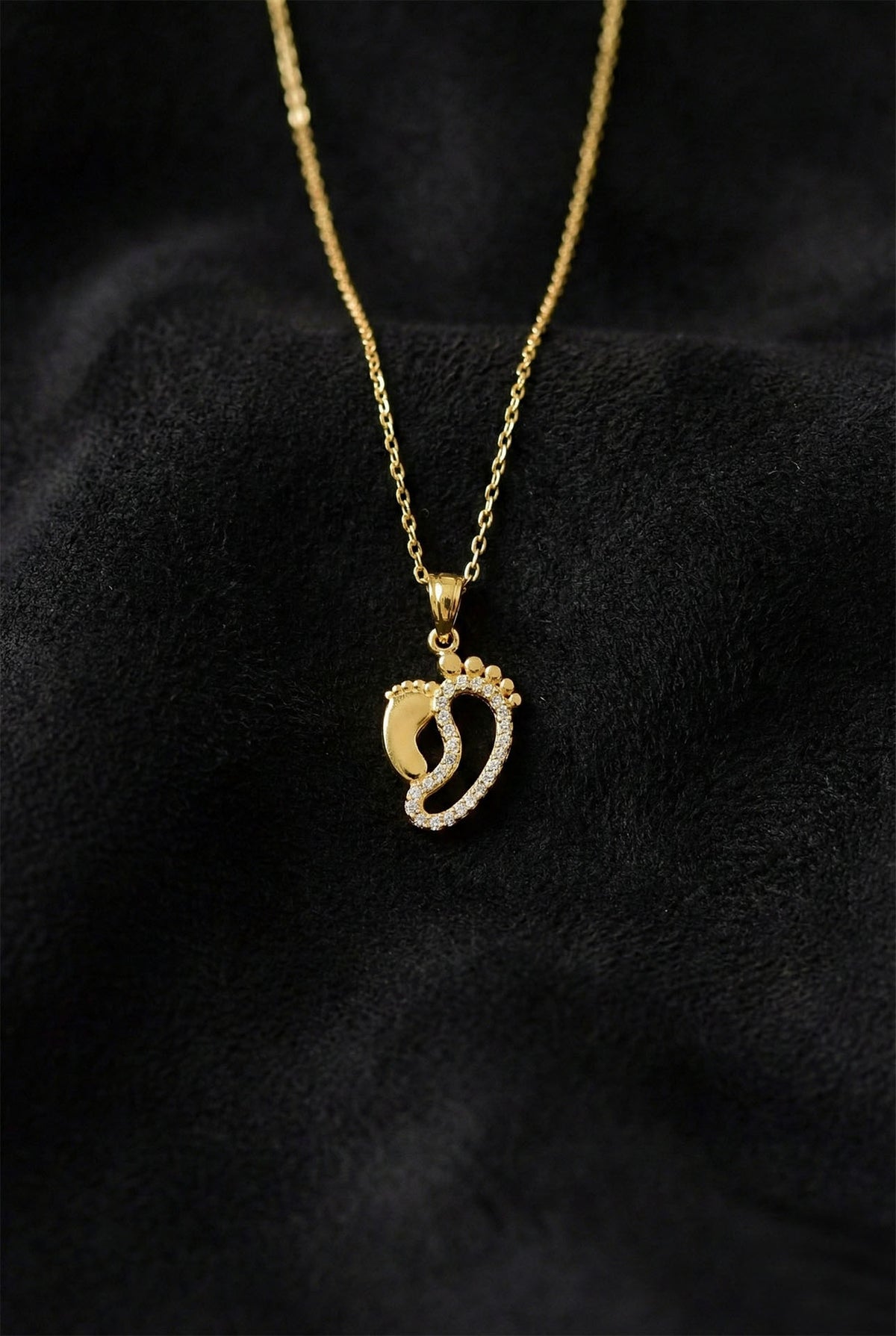 Gold Mother & Baby Footprint Necklace Zircon in 925 sterling silver