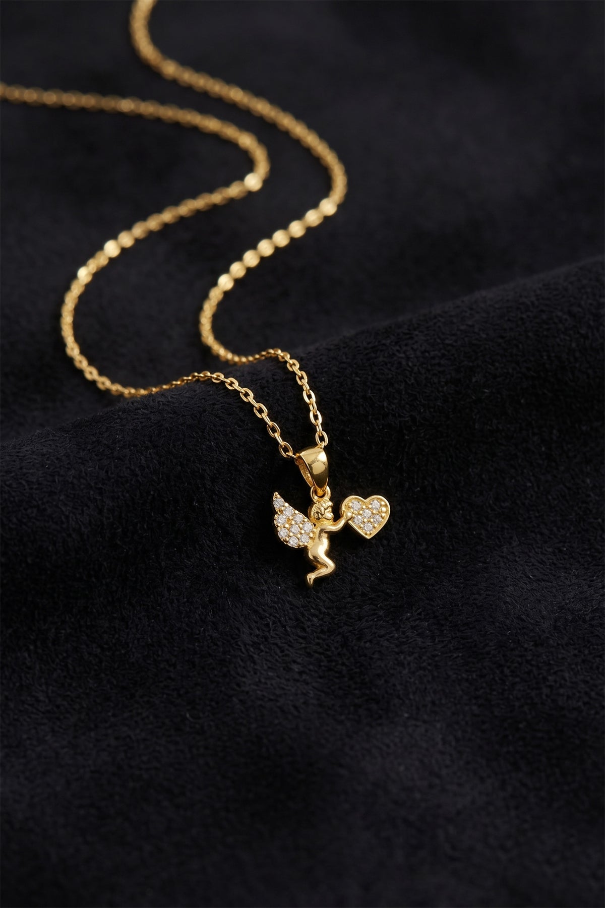 Gold Plated Zircon Cupid Angel Heart Necklace in 925 sterling silver