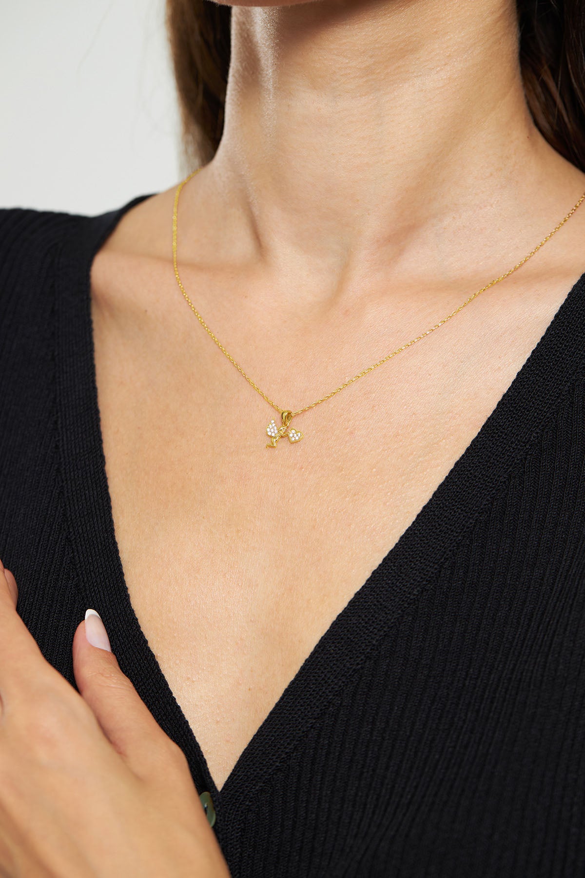 Gold Plated Zircon Cupid Angel Heart Necklace | 925 Silver