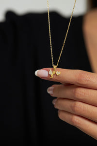 Zircon Stone Gold Love Angel Eros Silver Necklace