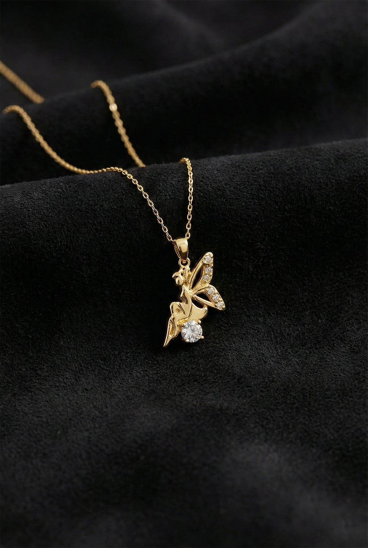 Gold Zircon Fairy Pendant Necklace in 925 sterling silver