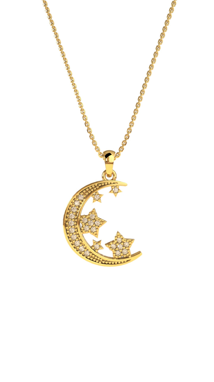 CZ Moon Star Sky Necklace Gold Plated Silver