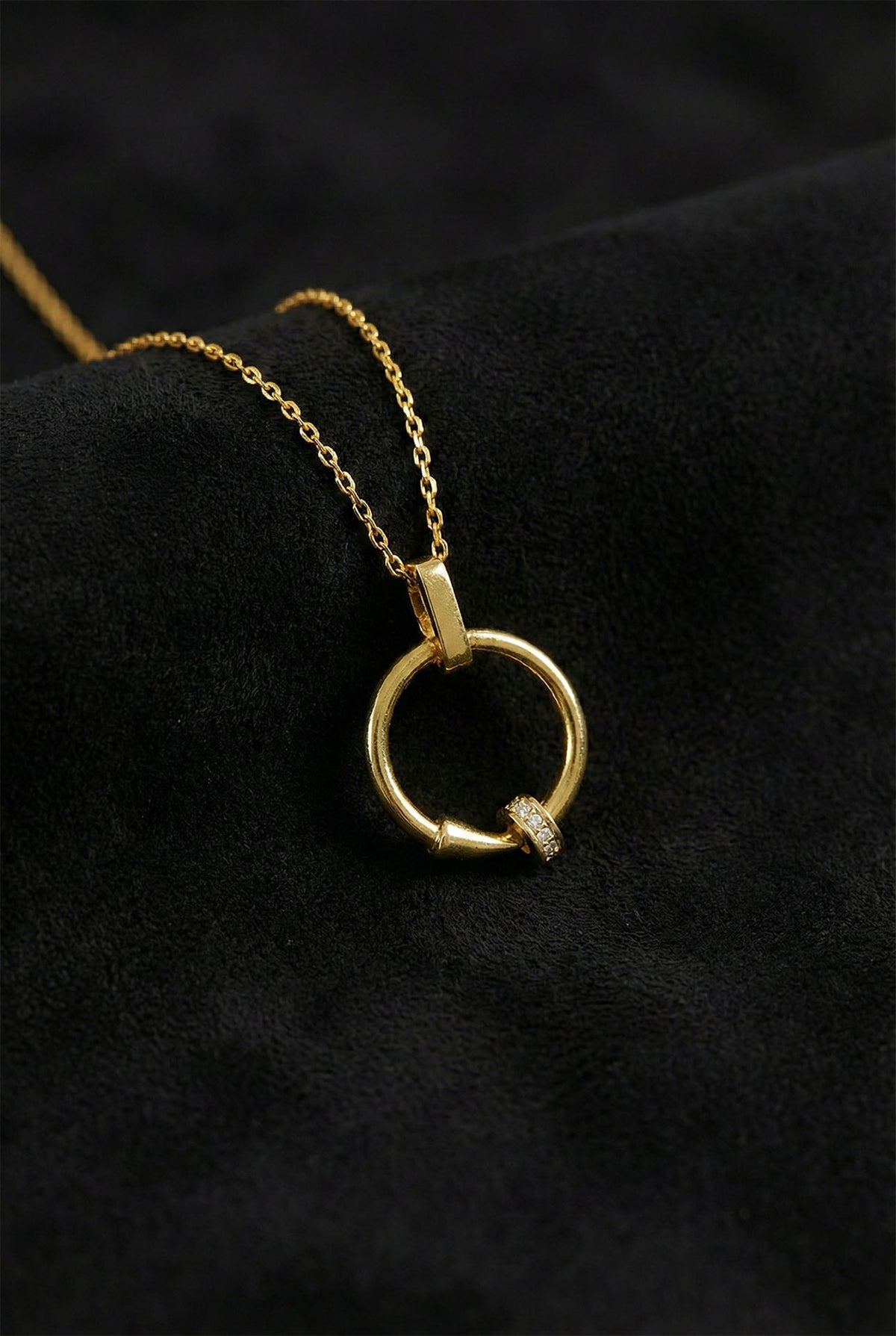 Gold Zircon Cartier Nail Circle Necklace in 925 sterling silver