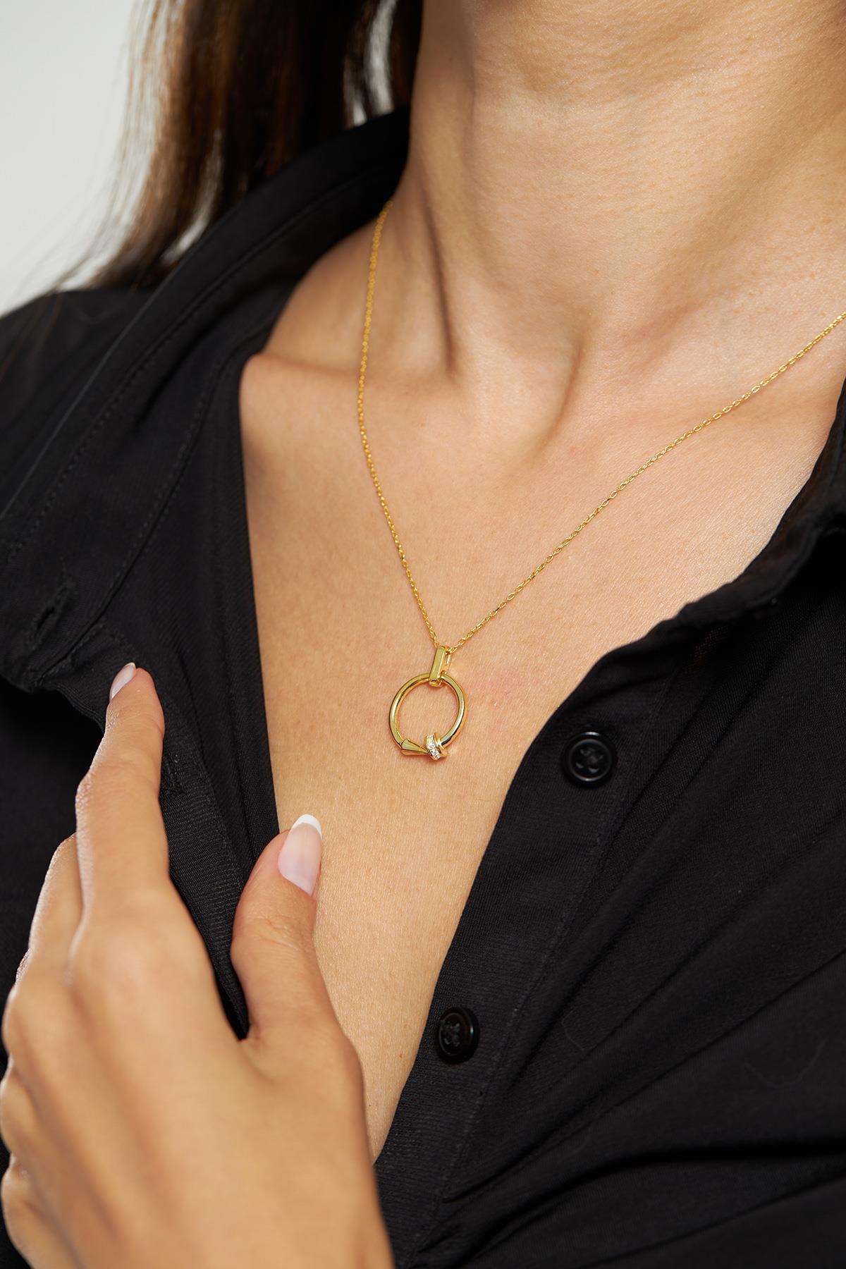 CZ Classic Bar Design Stud Necklace Gold Plated Silver