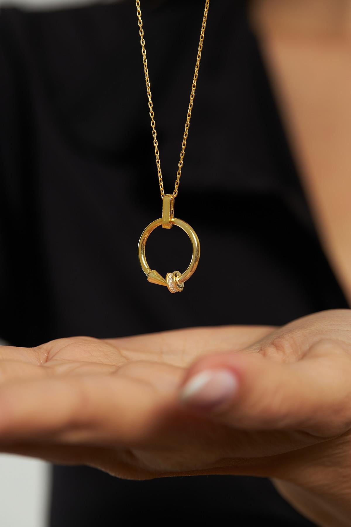 Zircon Stone Gold Cartier Style Nail Silver Necklace