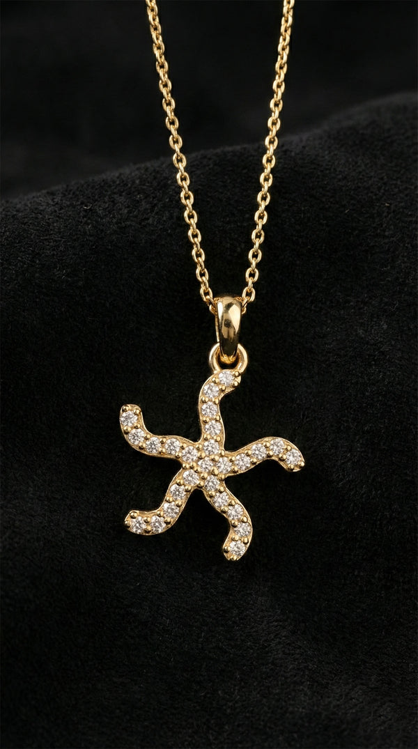 Gold Starfish Necklace with Zircon | 925 Silver
