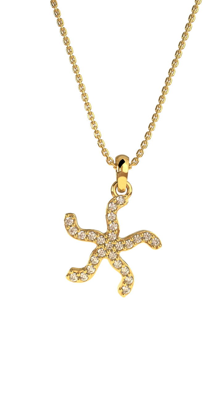 Gold Starfish Necklace with Zircon | 925 Silver
