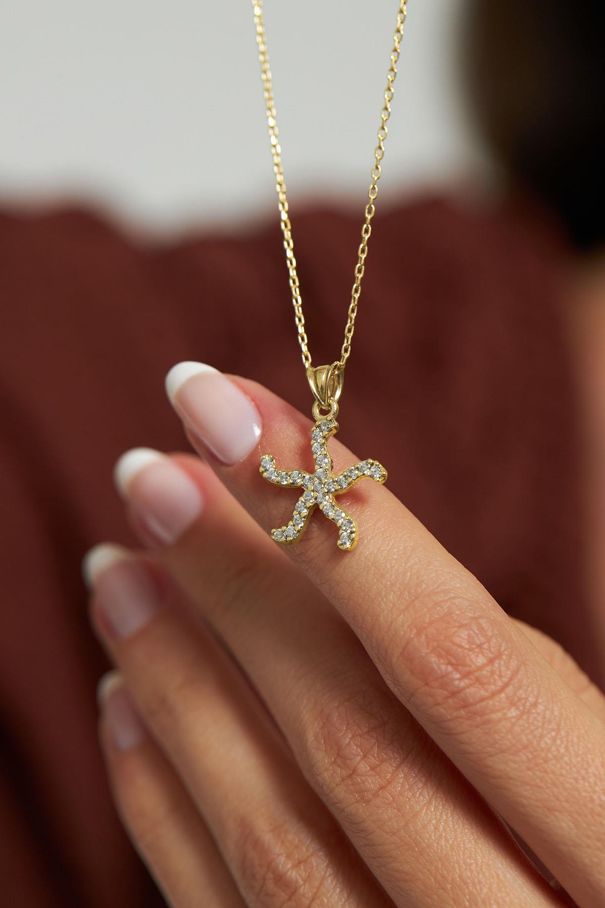 CZ Sea Star Necklace Gold Plated Silver