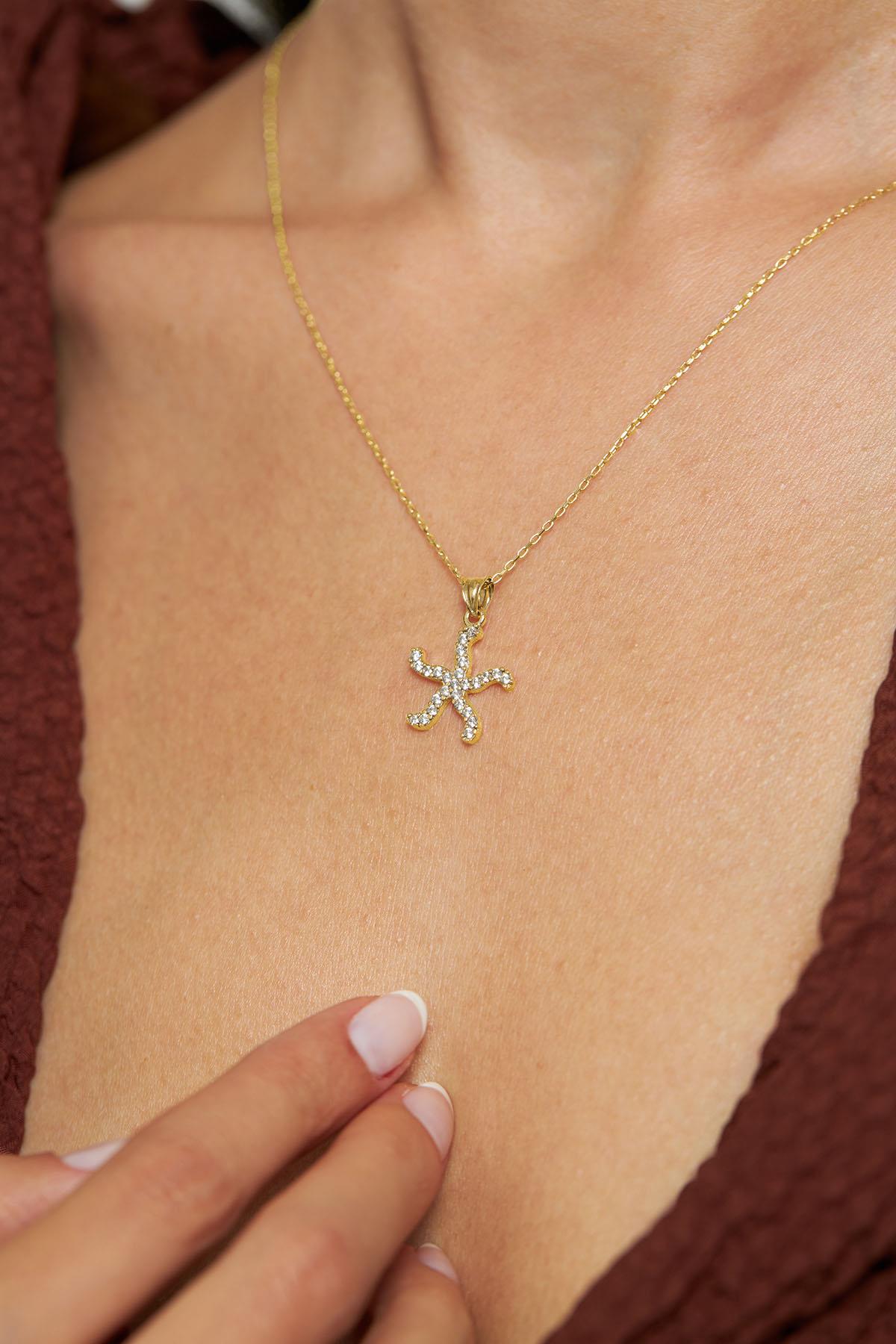 CZ Sea Star Necklace Gold Plated Silver