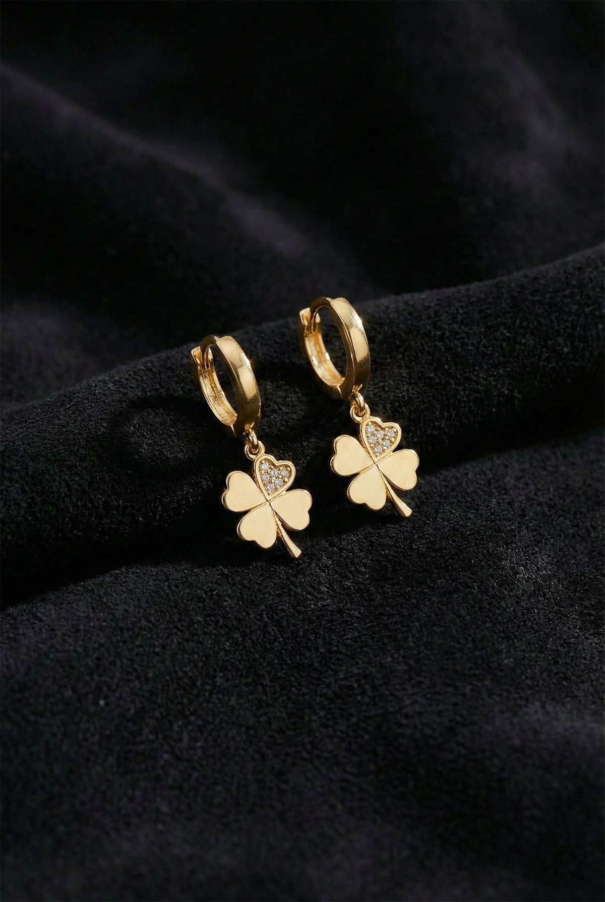 Gold Zircon Four Leaf Clover Hoop Earrings in 925 sterling silver