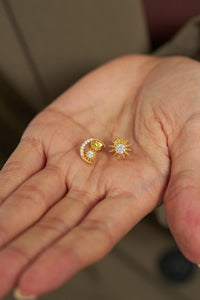 Zircon Gold Sun Moon Two-Piece Silver Earrings