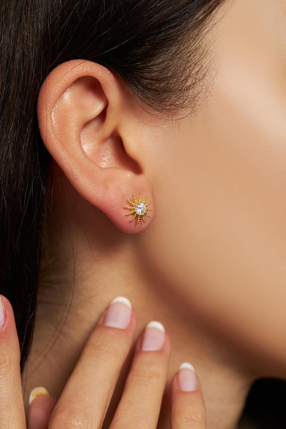 CZ Sun Moon Duo Earrings Gold Plated Silver