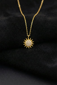 Gold Sun Necklace with Zircon | 925 Silver