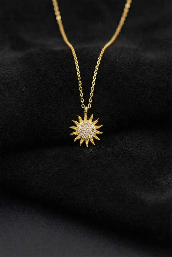 Gold Sun Necklace with Zircon | 925 Silver