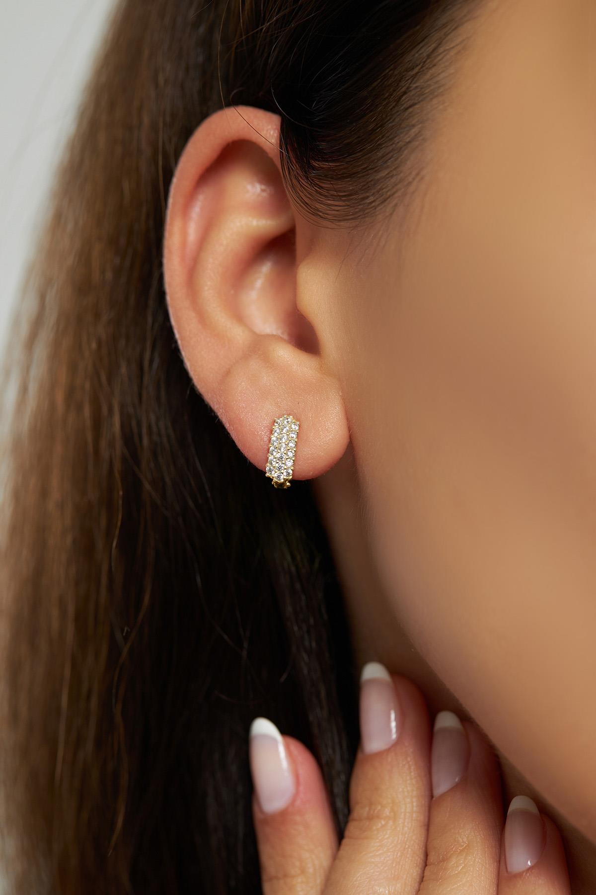 CZ J Clip-On Minimalist Earrings Gold Plated Silver
