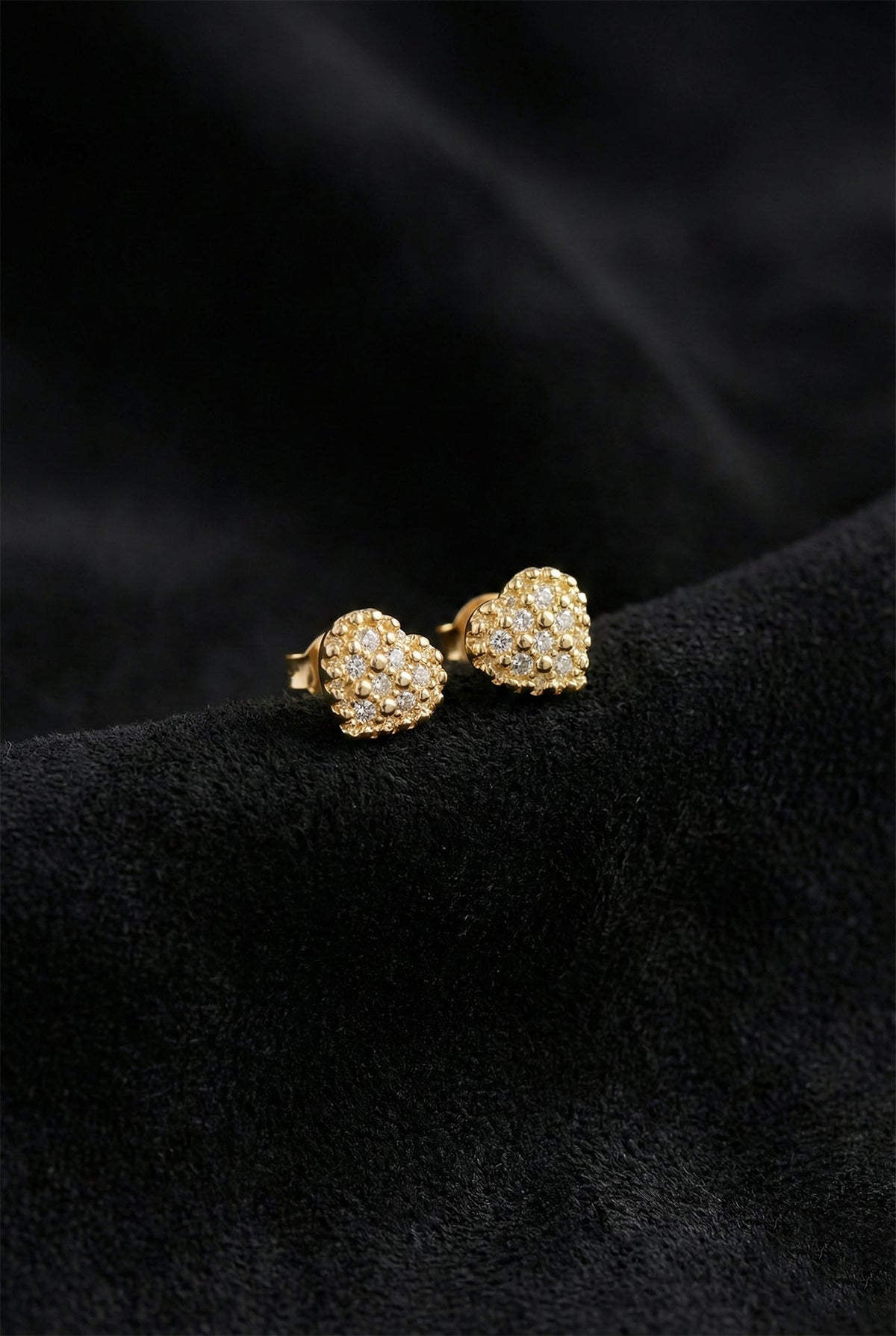 Gold Zircon Heart Stud Earrings in 925 sterling silver