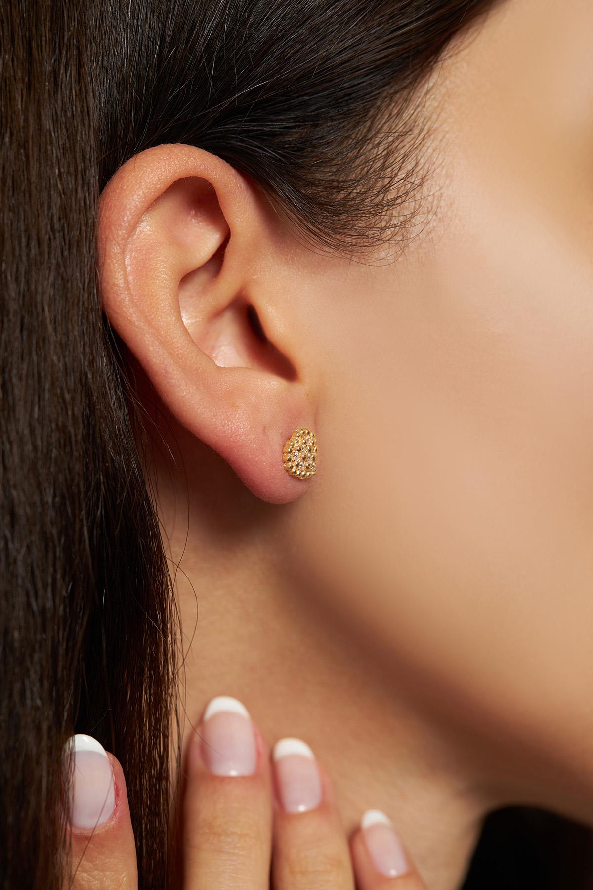 CZ Heart Stud Earrings Gold Plated Silver