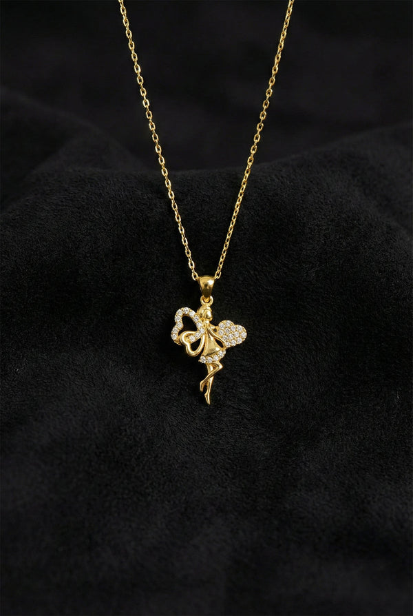 Gold Heart Fairy Necklace with Zircon | 925 Silver