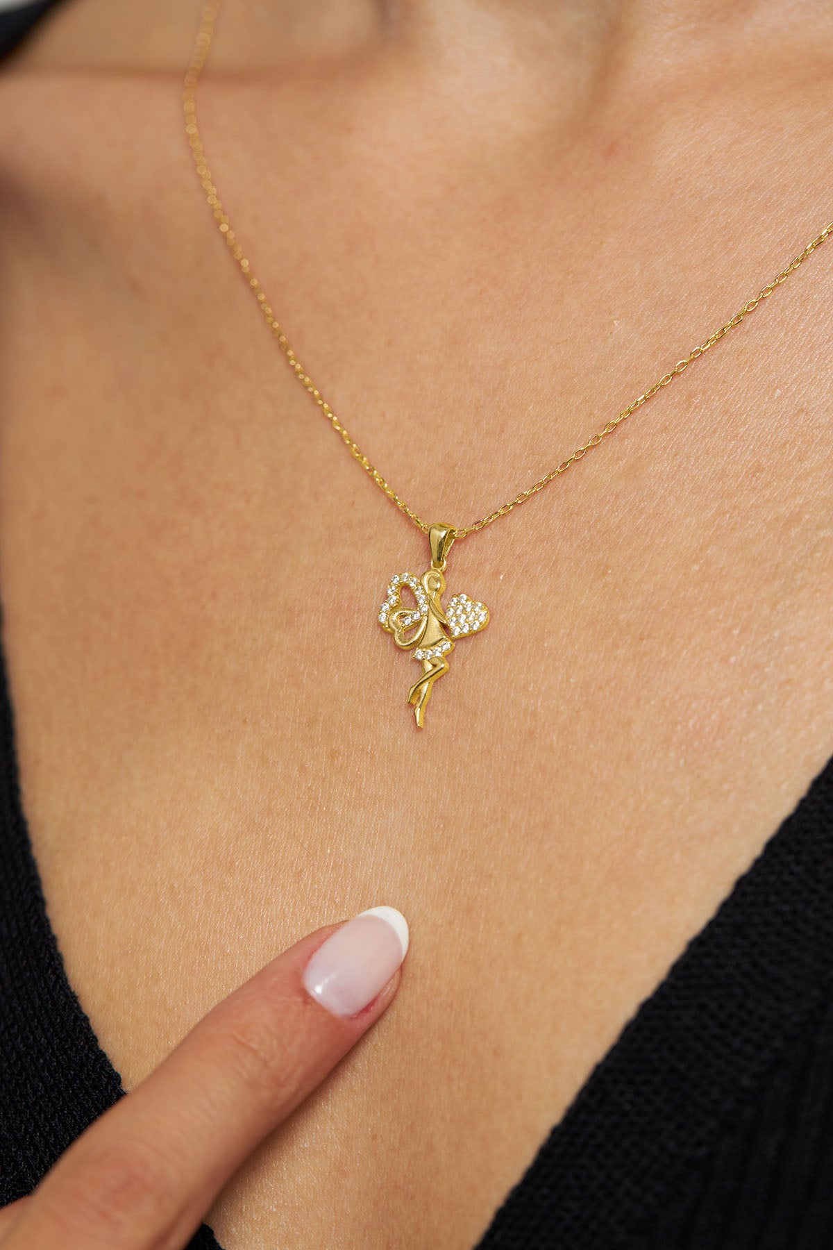Gold Heart Fairy Necklace with Zircon in 925 sterling silver - view 4