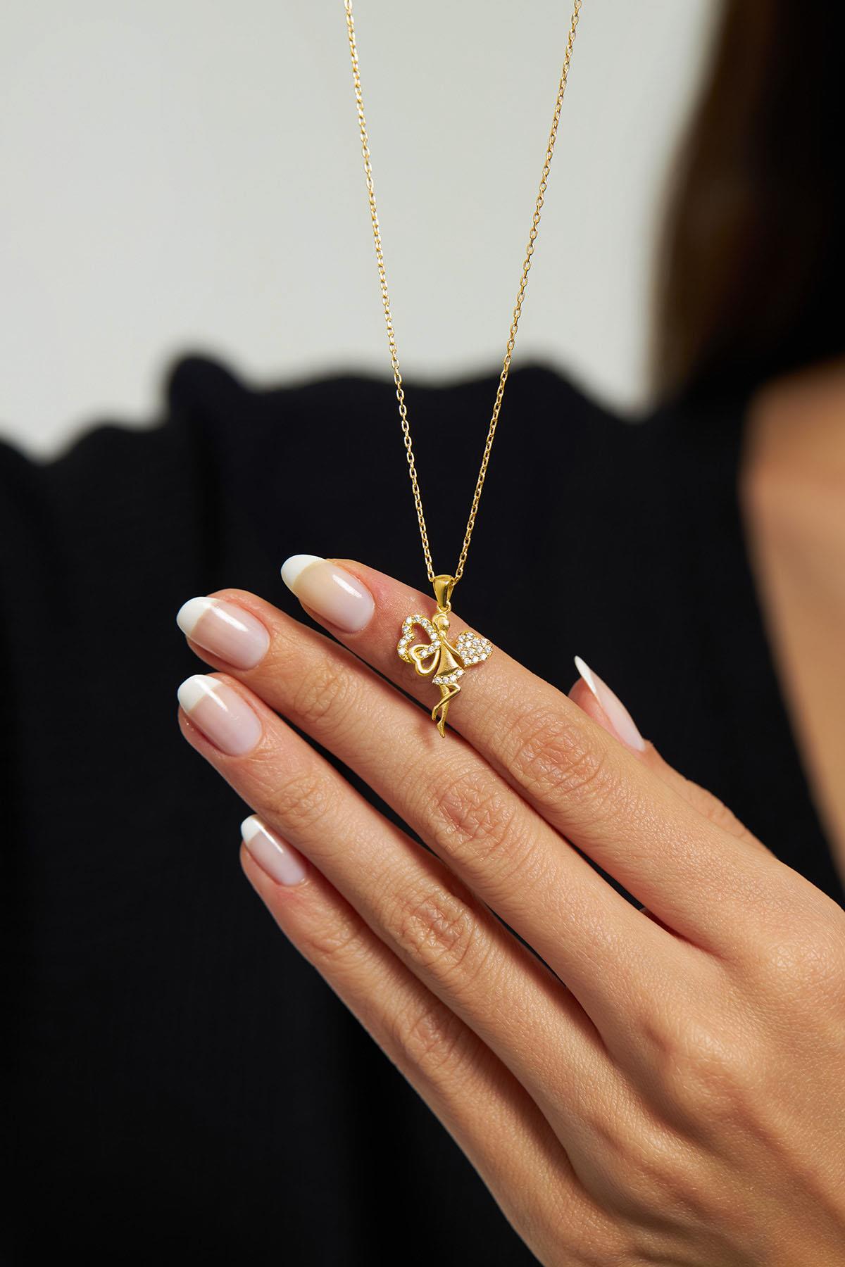 CZ Heart Love Fairy Necklace Gold Plated Silver