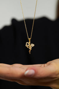 Silver Love Fairy Necklace with Zircon Stone Gold Heart