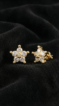 Zircon Stone Gold Magnolia Flower Stud Silver Earring