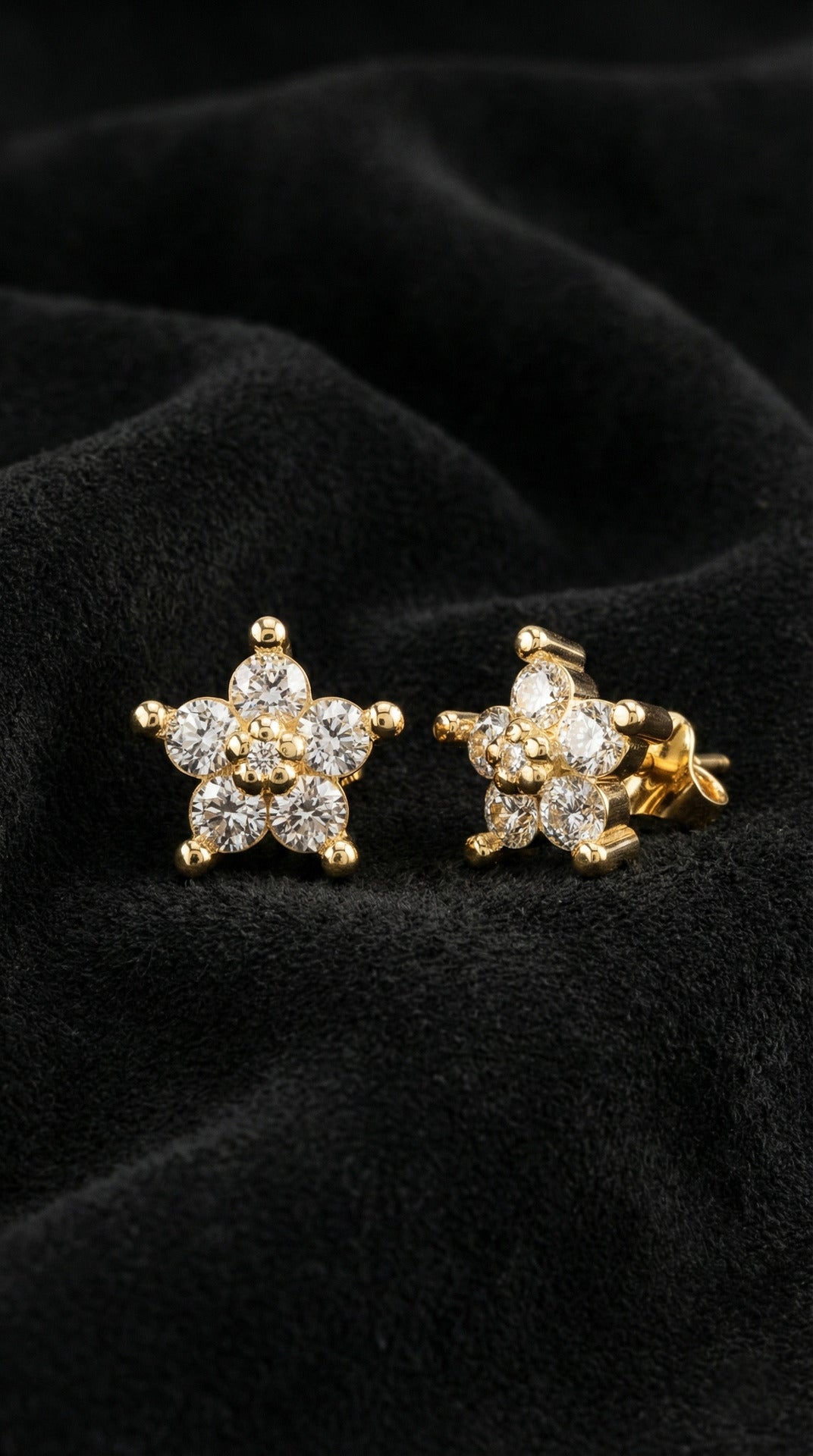 Zircon Stone Gold Magnolia Flower Stud Silver Earring