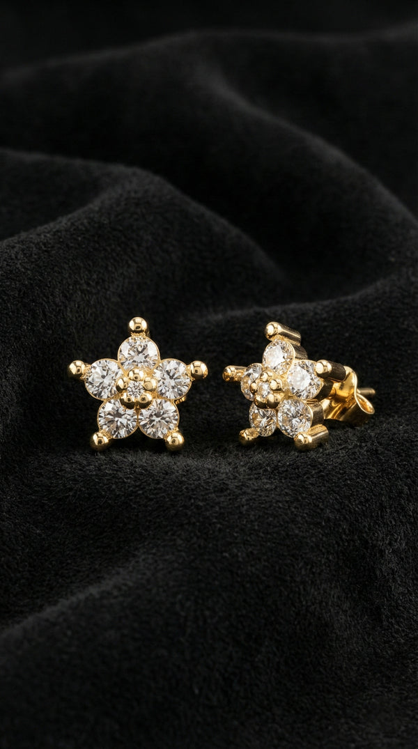 Zircon Stone Gold Magnolia Flower Stud Silver Earring