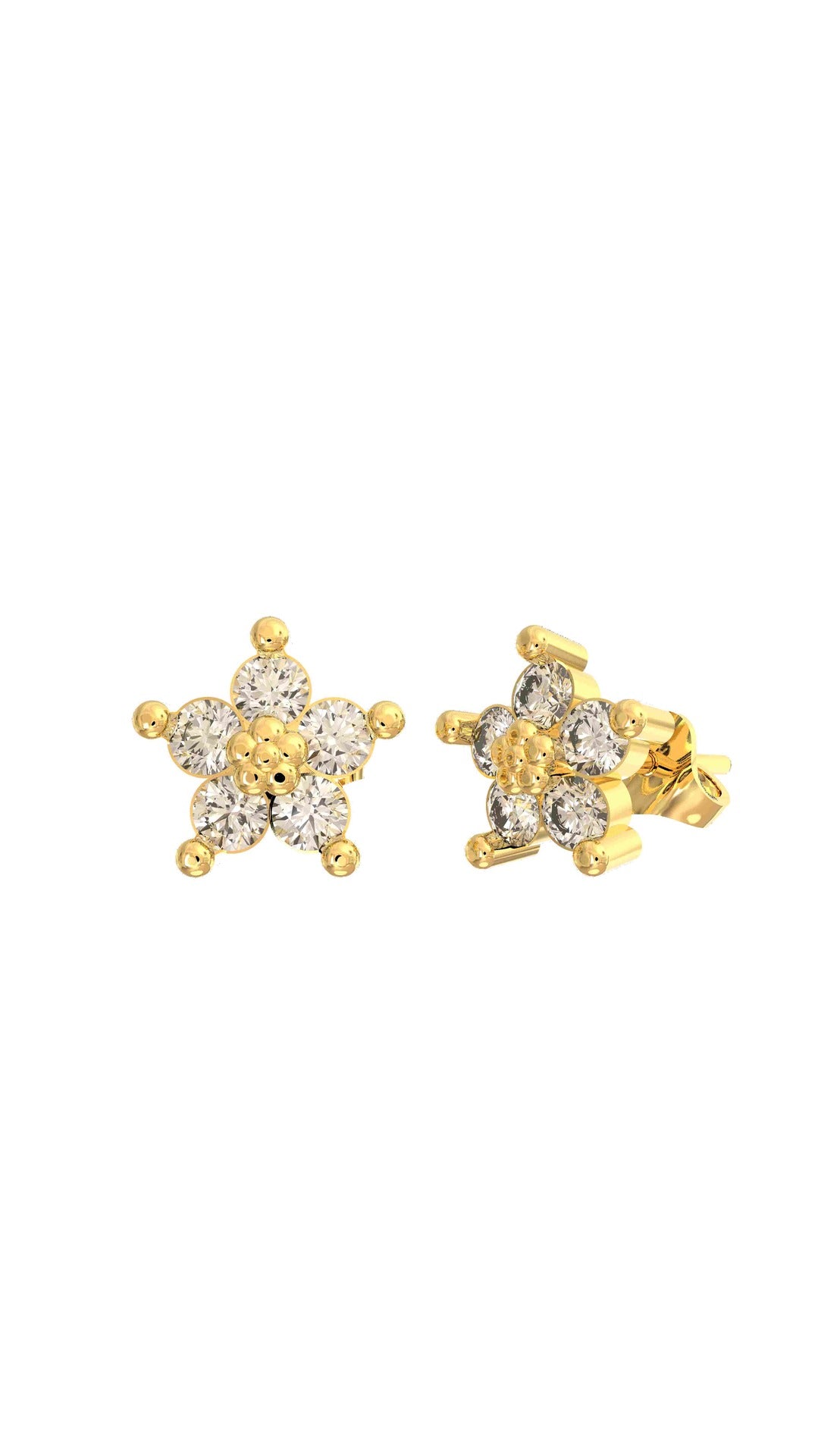 CZ Magnolia Flower Stud Earrings Gold Plated Silver