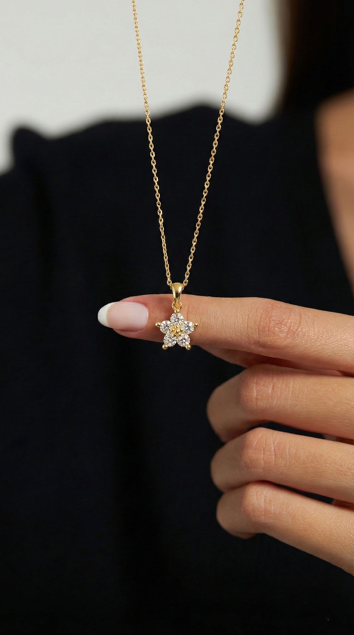 Gold Zircon Magnolia Flower Necklace in 925 sterling silver - view 2