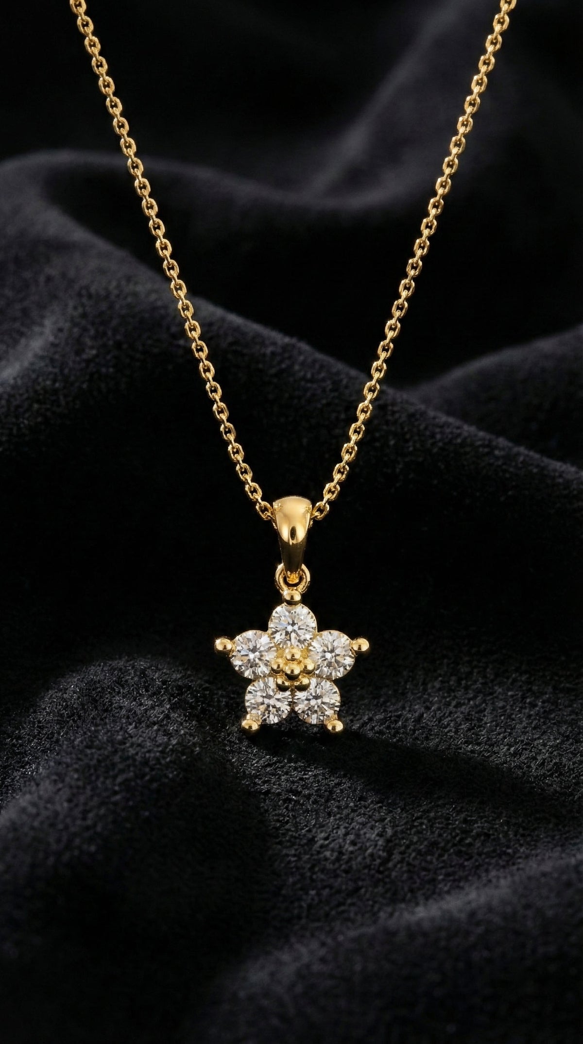 Gold Zircon Magnolia Flower Necklace in 925 sterling silver - view 4