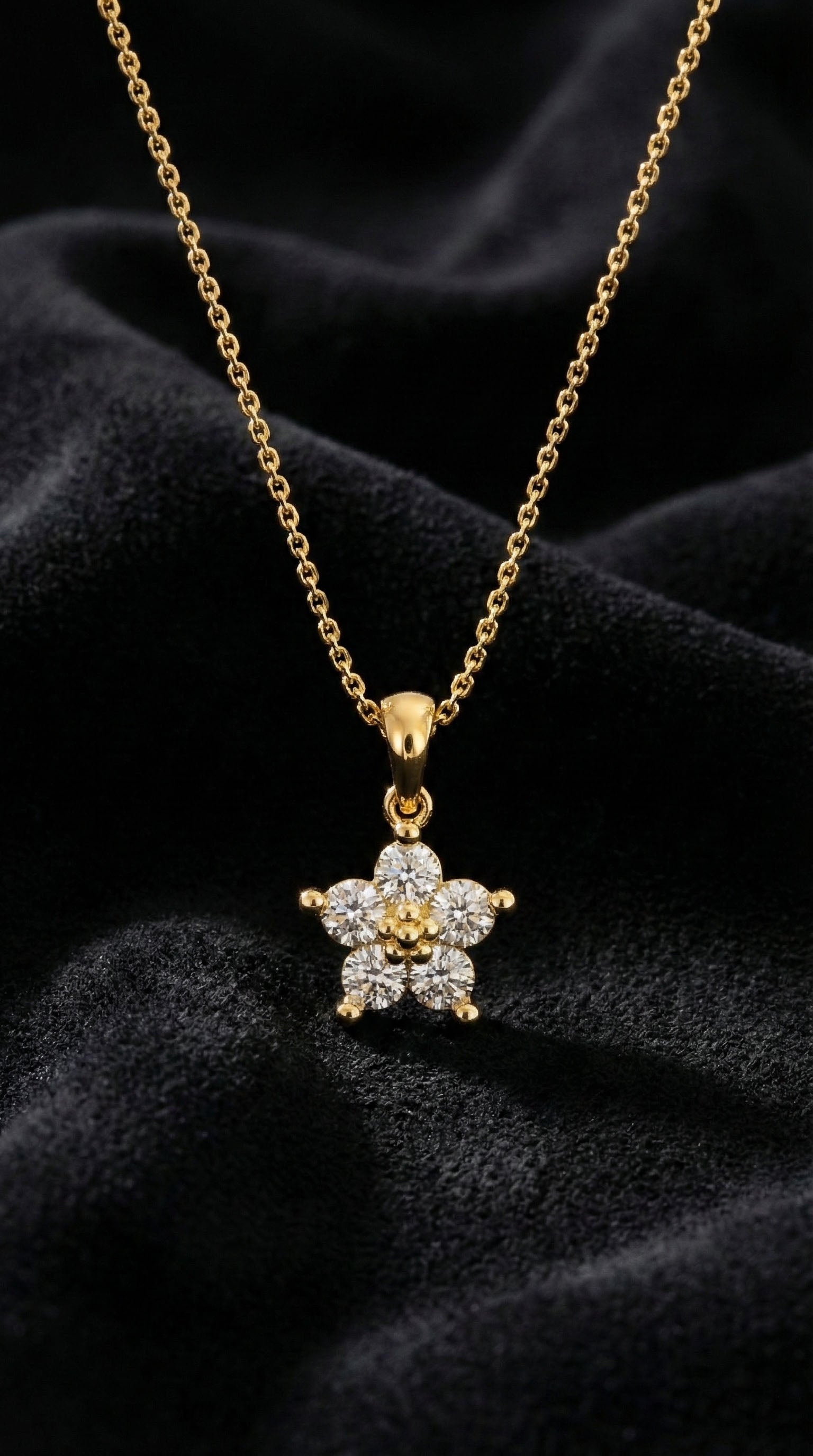 CZ Magnolia Flower Necklace Gold Plated Silver