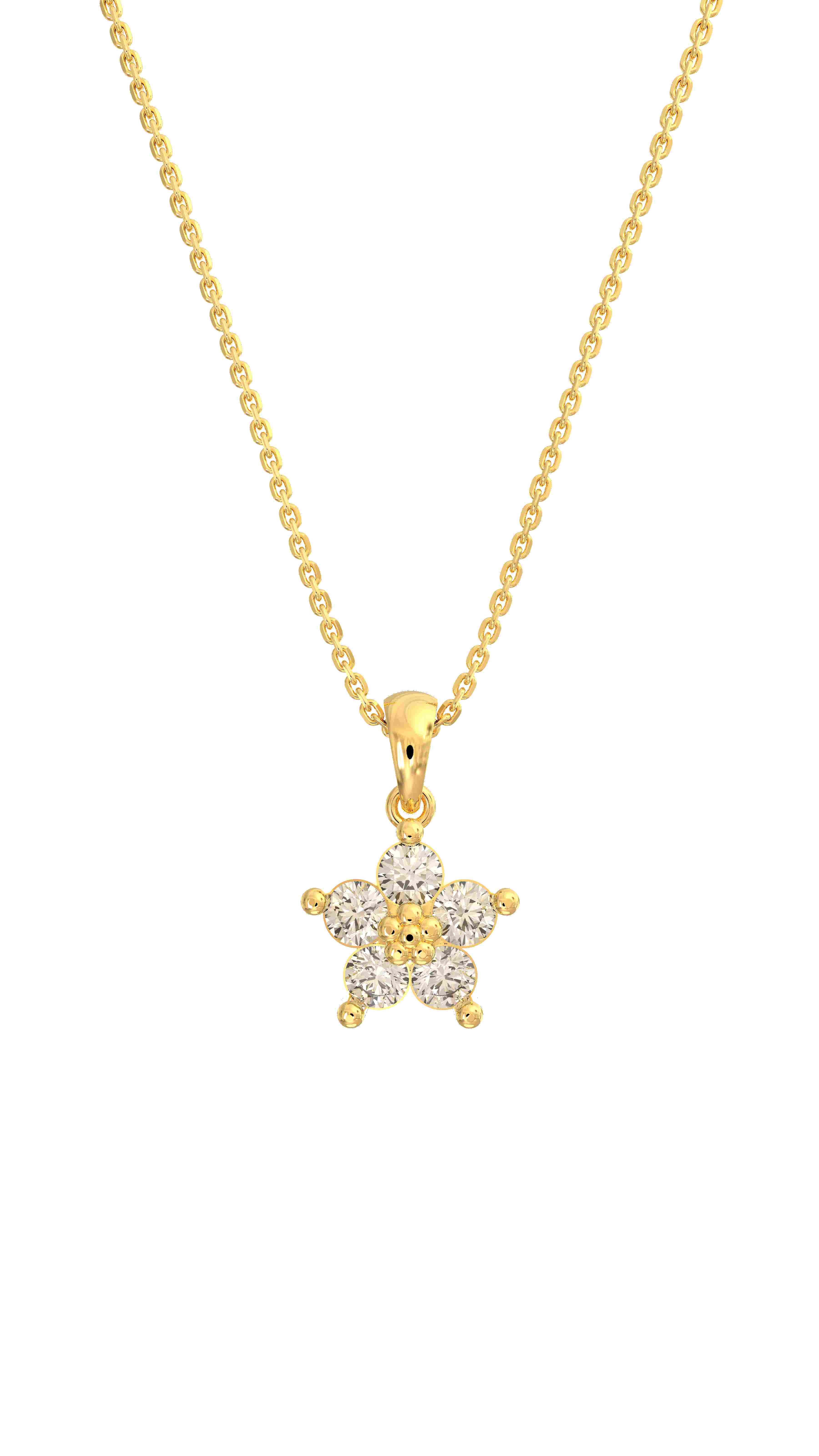 CZ Magnolia Flower Necklace Gold Plated Silver
